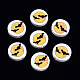 ハロウィンプリント天然木ビーズ  バット模様のフラットラウンド  ゴールド  19~20x5.9mm  穴：2~2.2mm WOOD-T021-96-3