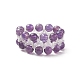 Natural Amethyst & Glass Braided Beaded Stretch Ring for Women RJEW-JR00546-02-5