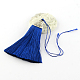 Décorations de pendentif pompon en polyester avec des accessoires en plastique CCB d'argent antique AJEW-R054-07-1
