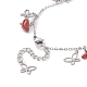 Bracelet de cheville éclats de jaspe rouge naturel et breloques papillon AJEW-AN00512-07-4