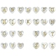 26個26スタイルナチュラルホワイトシェルビーズ  シーシェルビーズ  ゴールドカラーの文字a~zのハート  ホワイト  8.5x8.5x3.5mm  穴：0.8mm  1個/スタイル BSHE-CJC0003-01-3