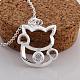 Silver Color Plated Brass Cubic Zirconia Kitten Pendant Necklaces NJEW-BB09478-2