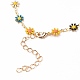 Bracelets de cheville en émail fleur en laiton doré AJEW-AN00333-01-3