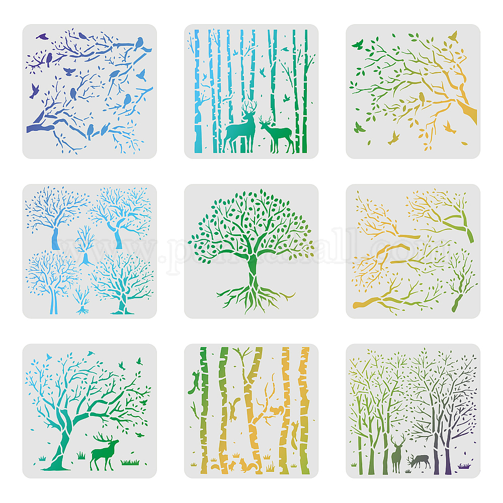 Shop FINGERINSPIRE 9pcs Tree Stencils 30x30cm Aspen Trees/Life Tree