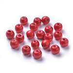 Perle di legno naturale tinte, tondo,  piombo libero, rosso, 10x9mm, Foro: 3 mm