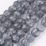 Synthetic Crackle Quartz Bead Strands, Round, Dyed, Frosted, Gray, 6mm, Hole: 1mm, about 66pcs/strand, 15.75 inch
