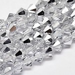 Imitare cristallo austriaco placca bicone vetro sfaccettato fili di perline, metà placcato platino, grado aa, platino placcato, 4x4mm, Foro: 1 mm, circa 93~95pcs/filo, 14 pollice
