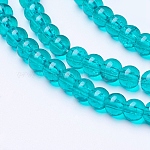 Chapelets de perles en verre craquelé, ronde, vert de mer moyen, 4mm, Trou: 1.1~1.3mm, Environ 200 pcs/chapelet, 31.4 pouce