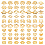 Pandahall Elite 100 Stück 10 Stil Messingperlenkappen, 6-Blütenblatt, Lange andauernd, Blume, echtes 14k vergoldet, 5.5~8x5.5~8x1.4~2.5 mm, Bohrung: 0.9~1.6 mm, 10pcs / style