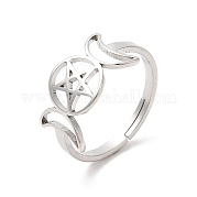 304 Stainless Steel Triple Moon Goddess Adjustable Ring RJEW-L107-025P
