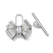Brass Pave Clear Cubic Zirconia Toggle Clasps KK-G474-04P