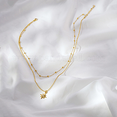 Colliers double couche en acier inoxydable avec pendentif étoile en zircone cubique transparent pour un usage quotidien des femmes, véritable 18k plaqué or, 16.54 pouce (42 cm)
