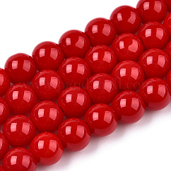 オペークソリッドカラーガラスビーズ連売り  ラウンド  レッド  8~8.5mm  穴：1.5mm  約51~53個/連  14.96インチ〜15.55インチ（38~39.7cm）