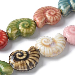 Cuentas de porcelana hechas a mano de la serie Ocean, concha, color mezclado, 20.5~21x16.5~17x8~8.5mm, agujero: 2 mm, aproximamente 18 pcs / cadena, 14.02''~14.06'' (35.6~35.7 cm)