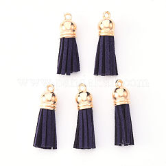 Décorations de pendentif pompon en daim, avec embouts de cordon en plastique ccb, or clair, bleu ardoise foncé, 33~35x10mm, Trou: 2.5mm