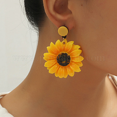 Boucles d'oreilles pendantes en acrylique à motif de tournesol exagéré, jaune, 60x45mm