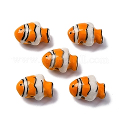 Perles en porcelaine manuelles, perles en céramique peintes à la main, poisson, orange foncé, 17.5~18.5x13~13.5x8.5~9mm, Trou: 1.8mm