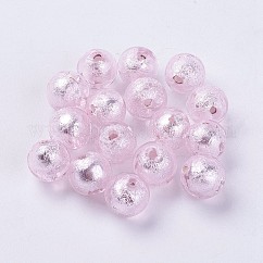 Abalorios hechos a mano de lámina de plata, redondo, rosa perla, 9.5~10mm, agujero: 1.5~2 mm