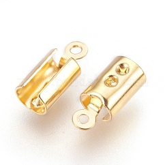 Faltbare Crimp-Enden aus Edelstahl 304, Crimpschnurenden umklappen, echtes 18k vergoldet, 9.5x4x3.5 mm, Bohrung: 1 mm, Innendurchmesser: 3~3.5 mm