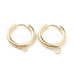 201 boucles d'oreilles créoles en acier inoxydable, avec boucle horizontale et broche en acier inoxydable chirurgical 316, véritable 24k plaqué or, 19x17x2.5mm, Trou: 2.5mm, pin: 1 mm