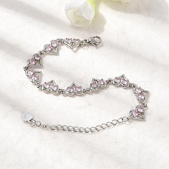 Браслеты-цепочки из латуни с микропаве из кубических цирконий в форме сердца BJEW-L715-01P-02