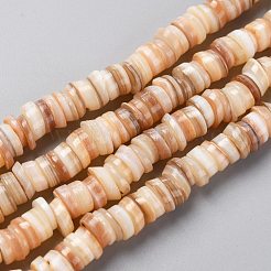 天然淡水シェルビーズ連売り  ヒシビーズ  フラットラウンド/ディスク  ミックスカラー  5~7x1.5~2.5mm  穴：1.2mm  約200個/連  15.75''（40センチメートル）&nbsp;SHEL-C001-06