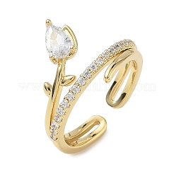 Anelli aperti con polsino in ottone micro pavé di zirconi cubici per donna&nbsp;RJEW-L343-05G-02