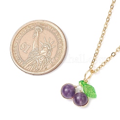 Ожерелья с подвеской в виде вишни из натурального лазурита/сердолика/розового кварца/аметиста/синтетического лунного камня NJEW-JN05151