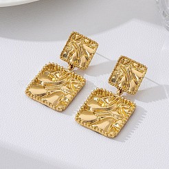 女性用合金スタッドダングルイヤリング  正方形  ゴールドカラー  47x25mm&nbsp;WG76519-01