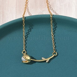 Женское ожерелье с подвеской в виде цветка розы из латуни и акрила из нержавеющей стали 304 NJEW-D341-02G