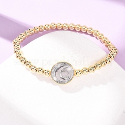 Braccialetti elastici con perline rotonde in ottone per donna&nbsp;BJEW-H640-03B-GP