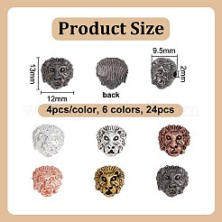 24 шт. 6-х цветные бусины из сплава в тибетском стиле в виде головы льва&nbsp;TIBEB-OC0001-01