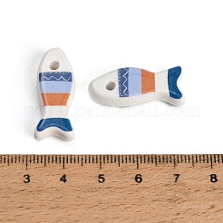 プリントされた手作りの磁器ペンダント  魚のチャーム  ブルー  26.5x11x6.5mm  穴：2.5mm&nbsp;PR-CBAB520-02B