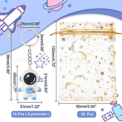 16個 2色 PVCプラスチックキーホルダー  プラチナアイロンスプリットキーリング付き  宇宙飛行士  ミックスカラー  9.8cm  8個/カラー&nbsp;KEYC-AR0001-03