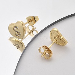 Orecchini a bottone con micro pavé di zirconi chiari in ottone placcato cremagliera&nbsp;EJEW-K299-01G-S