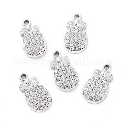 合金ラインストーンペンダント  プラチナトーンのパイナップルチャーム  クリスタル  17x9x3mm  穴：1.6mm&nbsp;ALRI-C008-11P