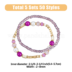 5 набор из двухцветных браслетов из стекла и бисера BJEW-FI0001-28