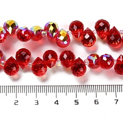 電気メッキガラスビーズセット  ティアドロップ  レッド  10~11x8mm  穴：1mm  約93個/連  62cm&nbsp;X-EGLA-D030-17F