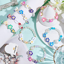 8шт 8 цвета полимерная глина и АБС пластик искусственный жемчуг и стеклянные бусины эластичные браслеты для женщин&nbsp;BJEW-SC00002