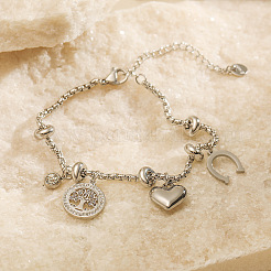 Bracelets à breloques en acier inoxydable 304 et strass en cristal&nbsp;WG20FFB-02