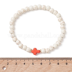 Bracelets extensibles en perles de turquoise synthétiques pour femmes et hommes&nbsp;BJEW-JB13576