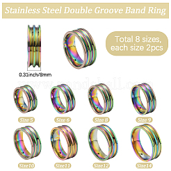 16 шт. 8 стиля 201 нержавеющая сталь двойной канавкой кольцо для женщин&nbsp;RJEW-SC0001-25