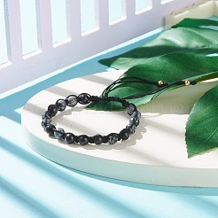 ナチュラルスノーフレーク黒曜石編み込みビーズブレスレット  女性のための調節可能なアクセサリー用原石のアクセサリー  グレー  内径：1-3/4~3-1/2インチ（4.4~8.9cm）&nbsp;BJEW-JB07947-01