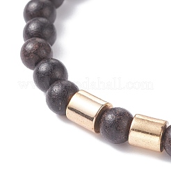 Bracciale elasticizzato in legno naturale con perline tonde con ematite sintetica per uomo donna&nbsp;BJEW-JB07549-01