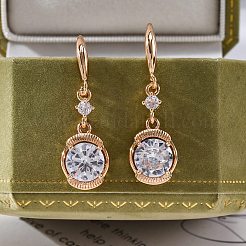 Серьги с подвесками из латуни с прозрачным фианитом и прозрачным фианитом EJEW-K300-23G