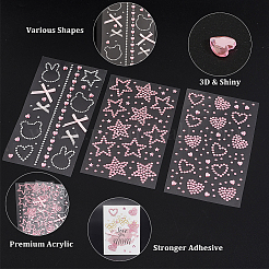 6 лист 3 стилей акриловые стразы наклейки для лица и тела&nbsp;AJEW-SP0002-68B