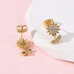 Серьги-гвоздики в форме цветка с микропаве из прозрачных кубических цирконий из латуни EJEW-K267-33G