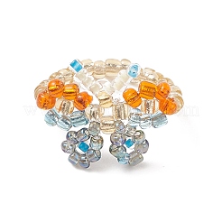 Кольца на палец в форме бабочки из стеклянных бусин RJEW-JR00541