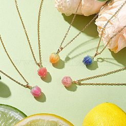 花のエポキシ樹脂ペンダントネックレス  304ステンレススチールアズキチェーンネックレス女性用  ミックスカラー  15.83インチ（40.2cm）&nbsp;NJEW-JN05047