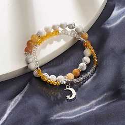 Pulsera de varias vueltas con dije de luna y estrella&nbsp;BJEW-TA00033-04